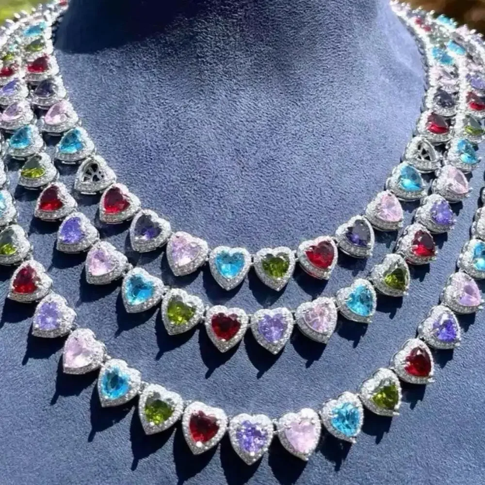 Multicolor Heart-Shaped Gemstone Necklace 16inch